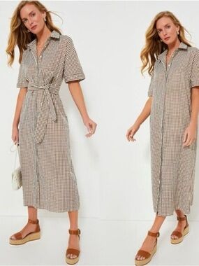 Pomander Place NEW Brown Gingham Seersucker Zacara Maxi Dress Size XXL
